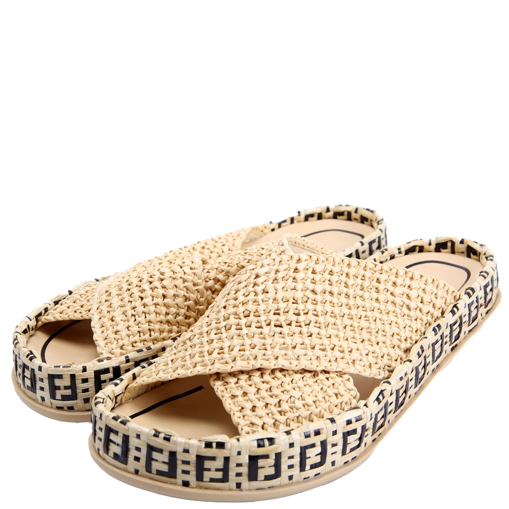 FF Reflections Raffia Slides Size 37 Tan