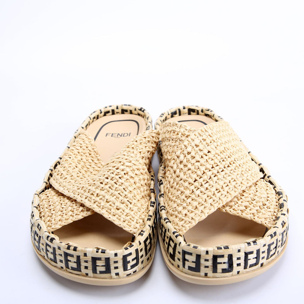 FF Reflections Raffia Slides Size 37 Tan