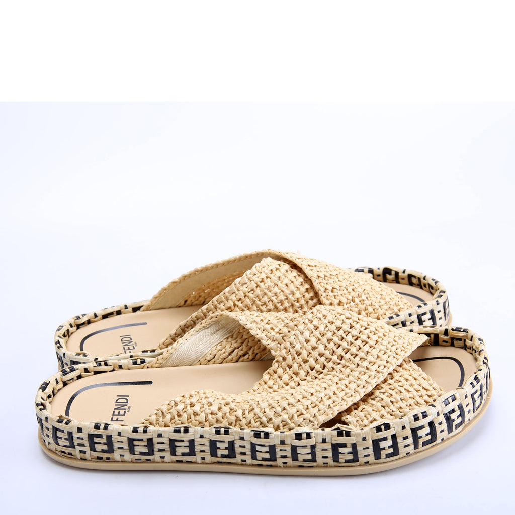 FF Reflections Raffia Slides Size 37 Tan
