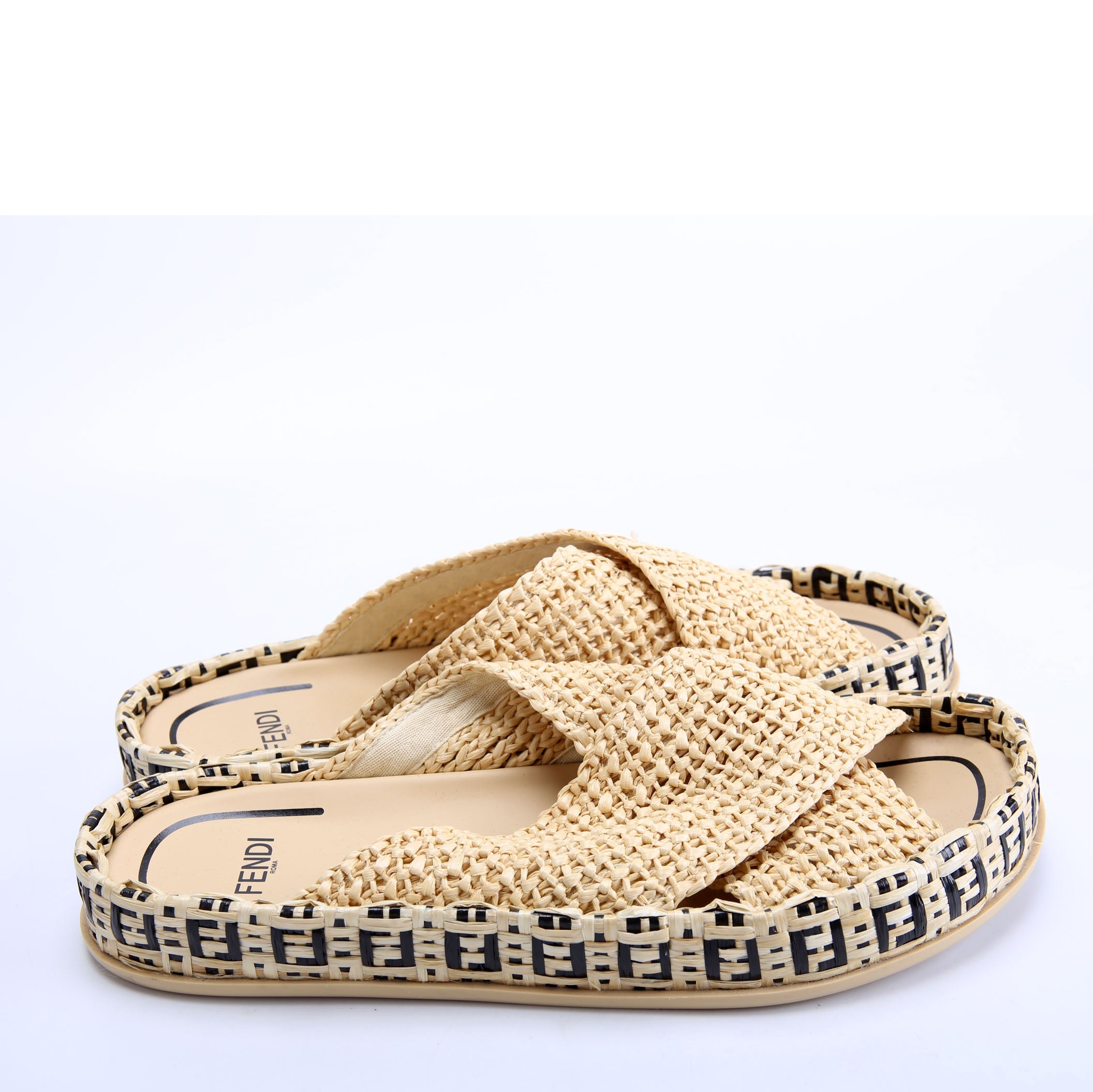 FF Reflections Raffia Slides Size 37 Tan
