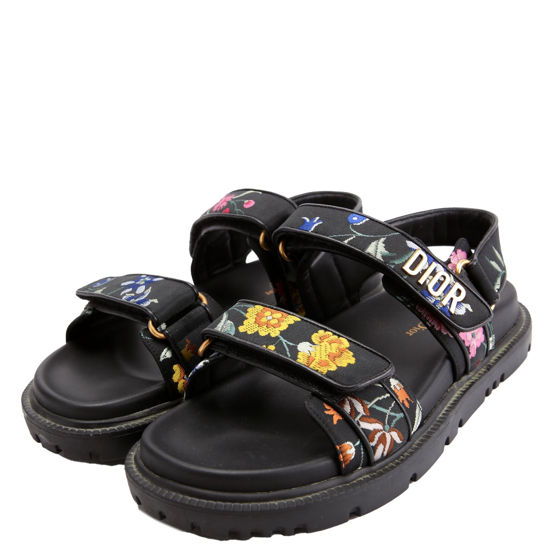 Dioract Embossed Floral Sandals Size 38 Black