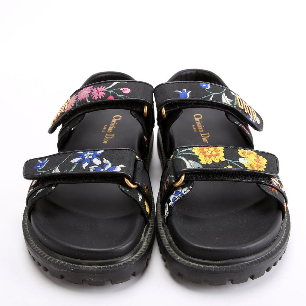 Dioract Embossed Floral Sandals Size 38 Black