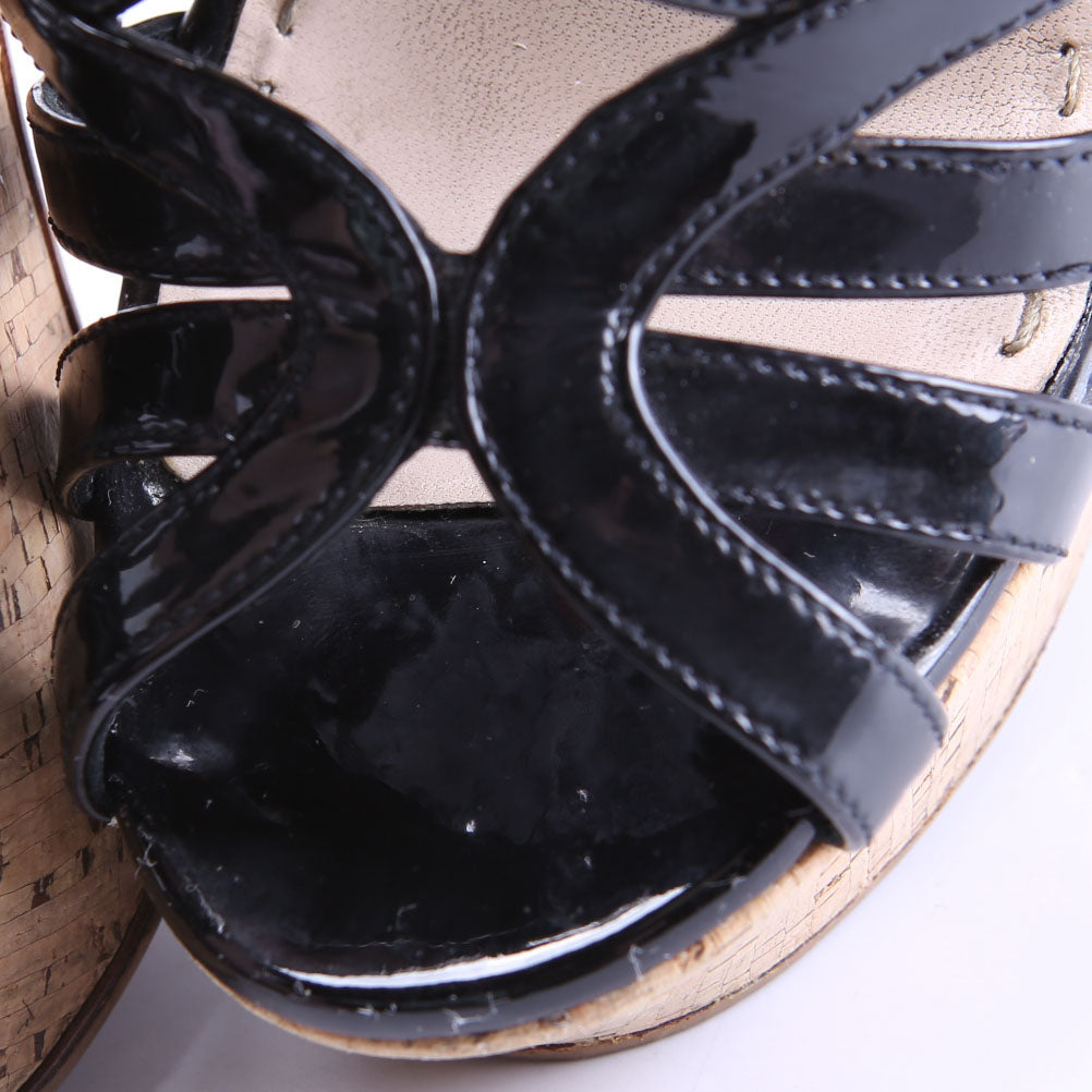 Platform Cork Espadrille Patent Sandal Heels Size 37.5