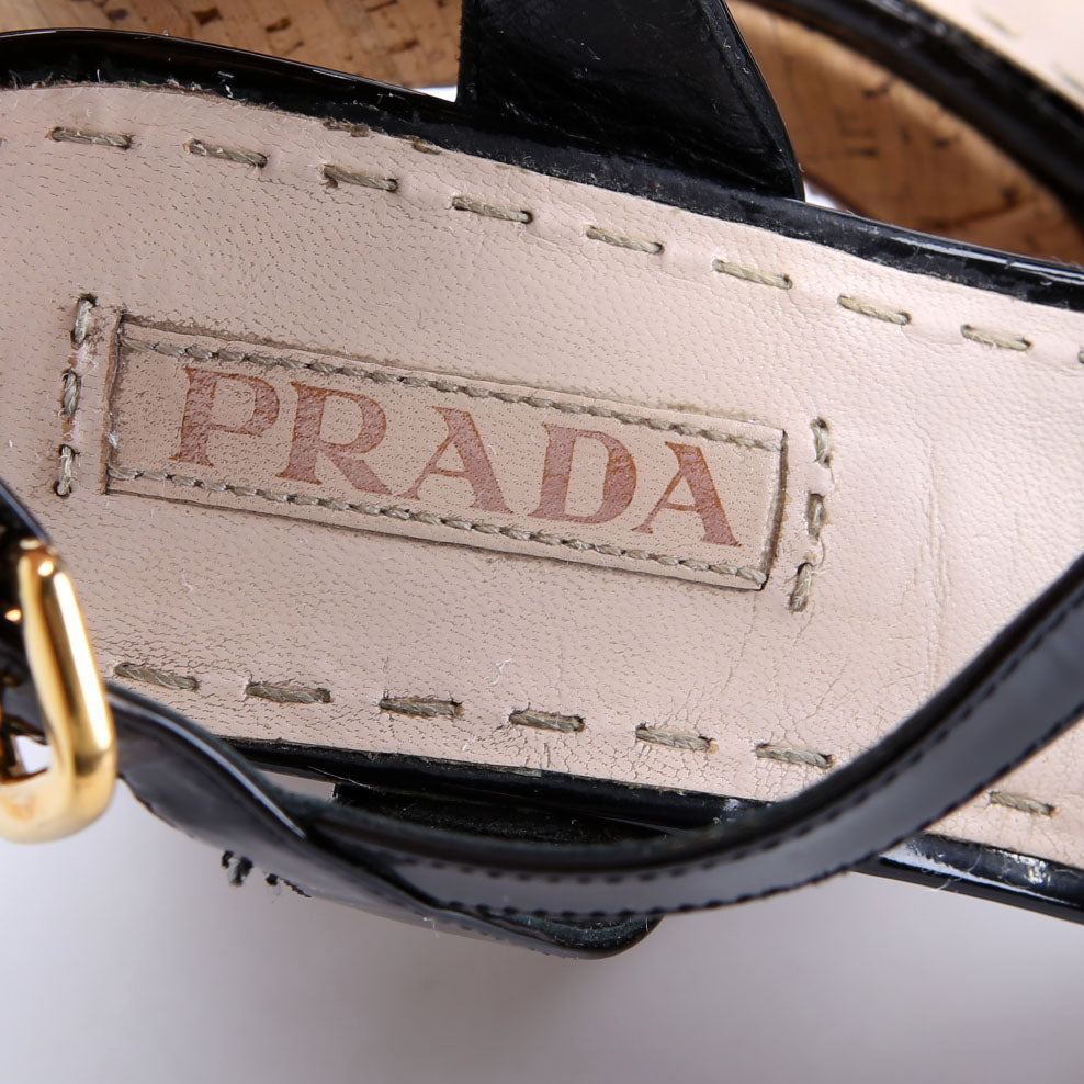 Platform Cork Espadrille Patent Sandal Heels Size 37.5