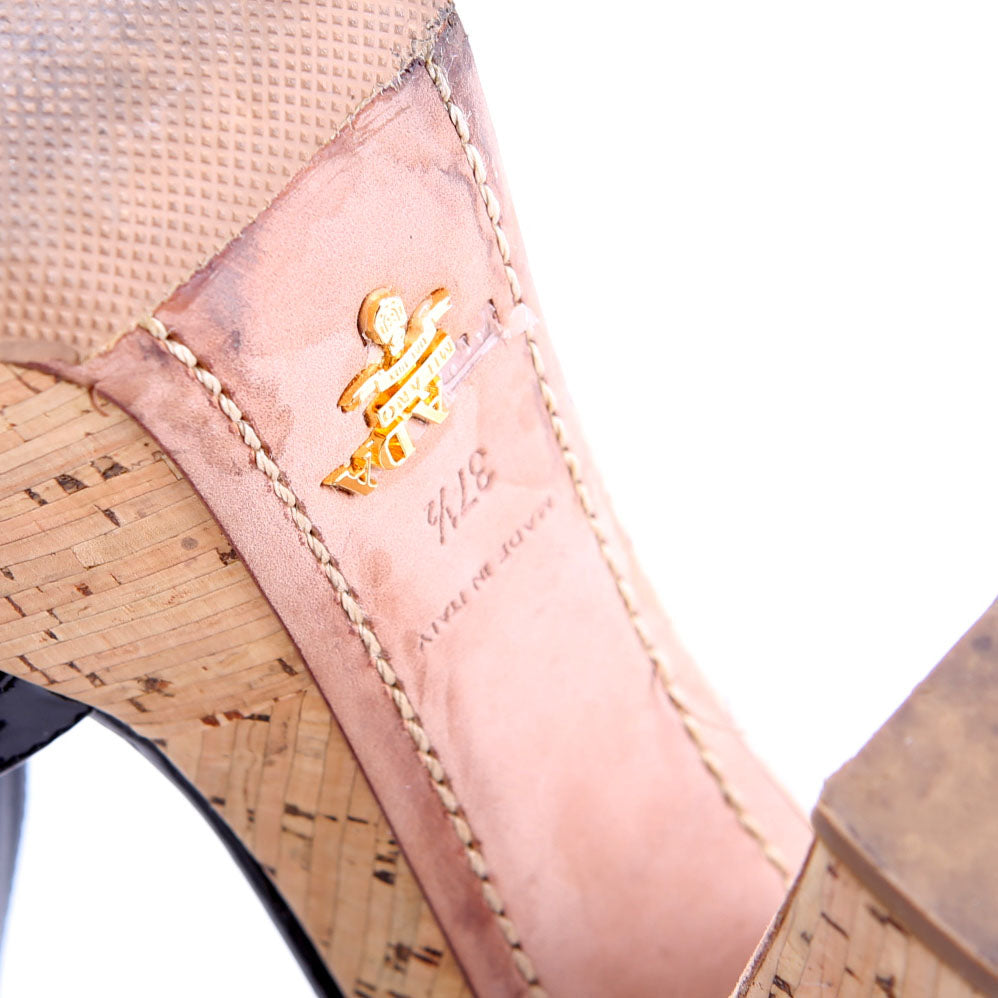 Platform Cork Espadrille Patent Sandal Heels Size 37.5