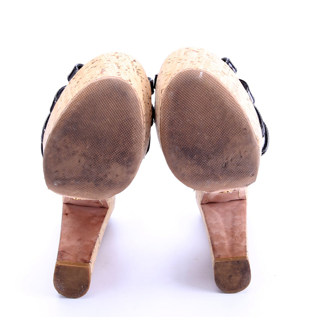 Platform Cork Espadrille Patent Sandal Heels Size 37.5