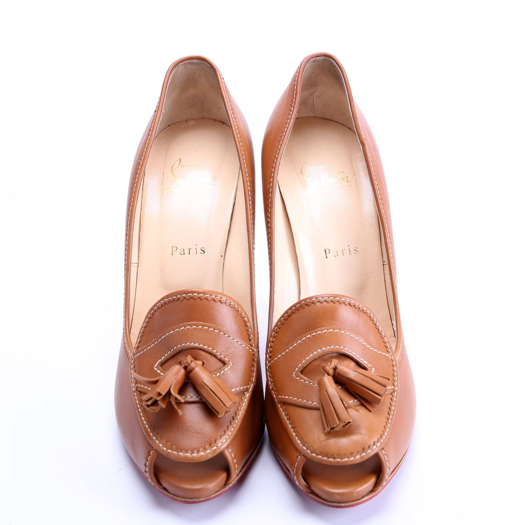 Tassel Leather Pumps Size 41 Cognac