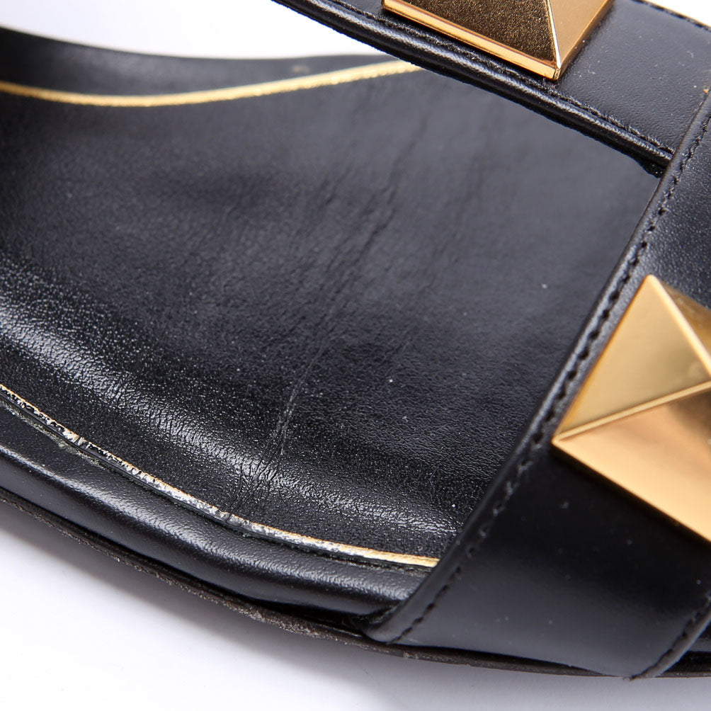 Roman Stud Gladiator Sandals Size 38.5 Black/Gold