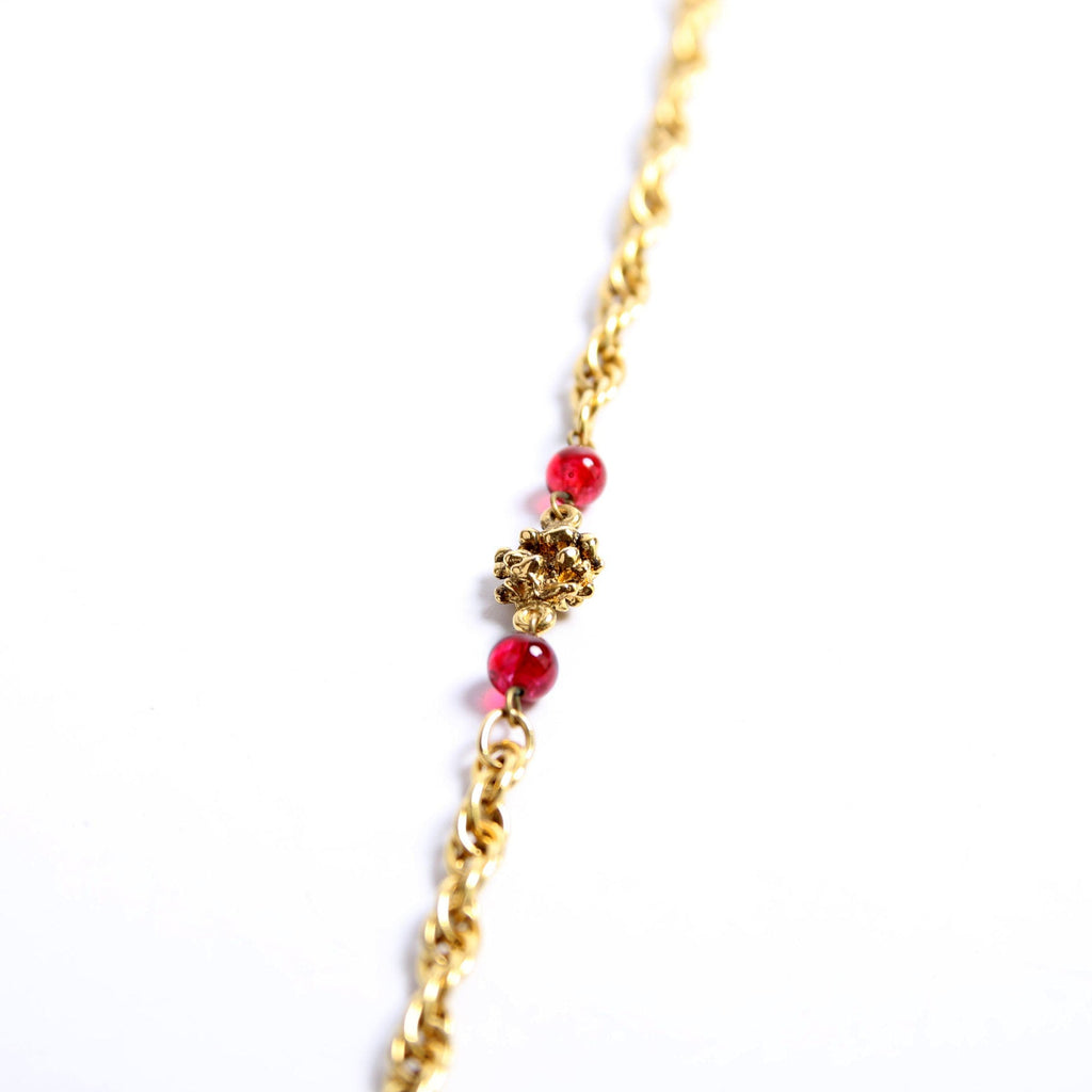 Chain Glass Bead Vintage Necklace Gold/Red