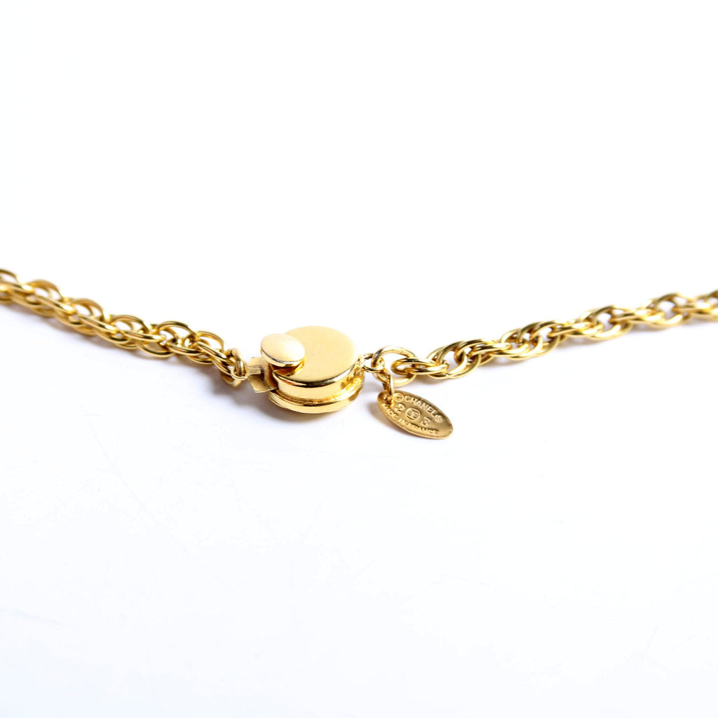 Chain Glass Bead Vintage Necklace Gold/Red