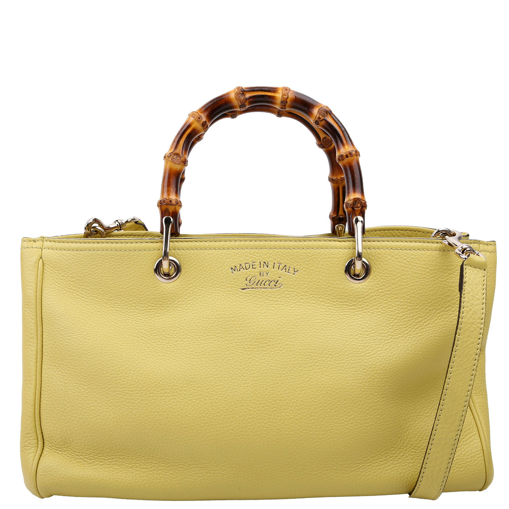 323660 Leather Bamboo Shopper Medium Yellow