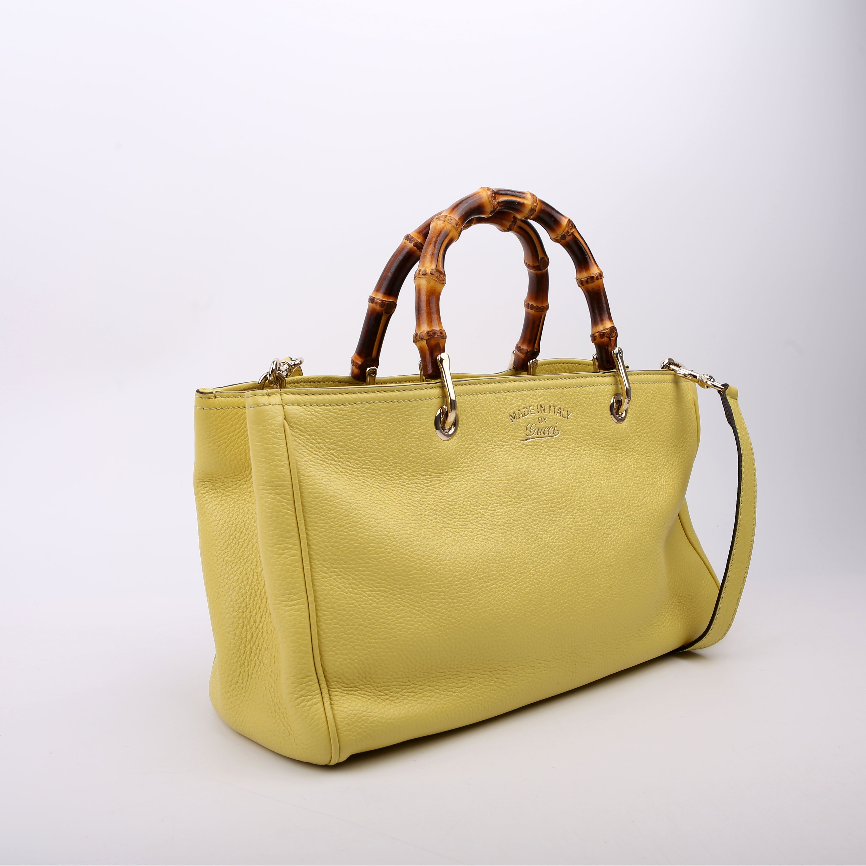 323660 Leather Bamboo Shopper Medium Yellow
