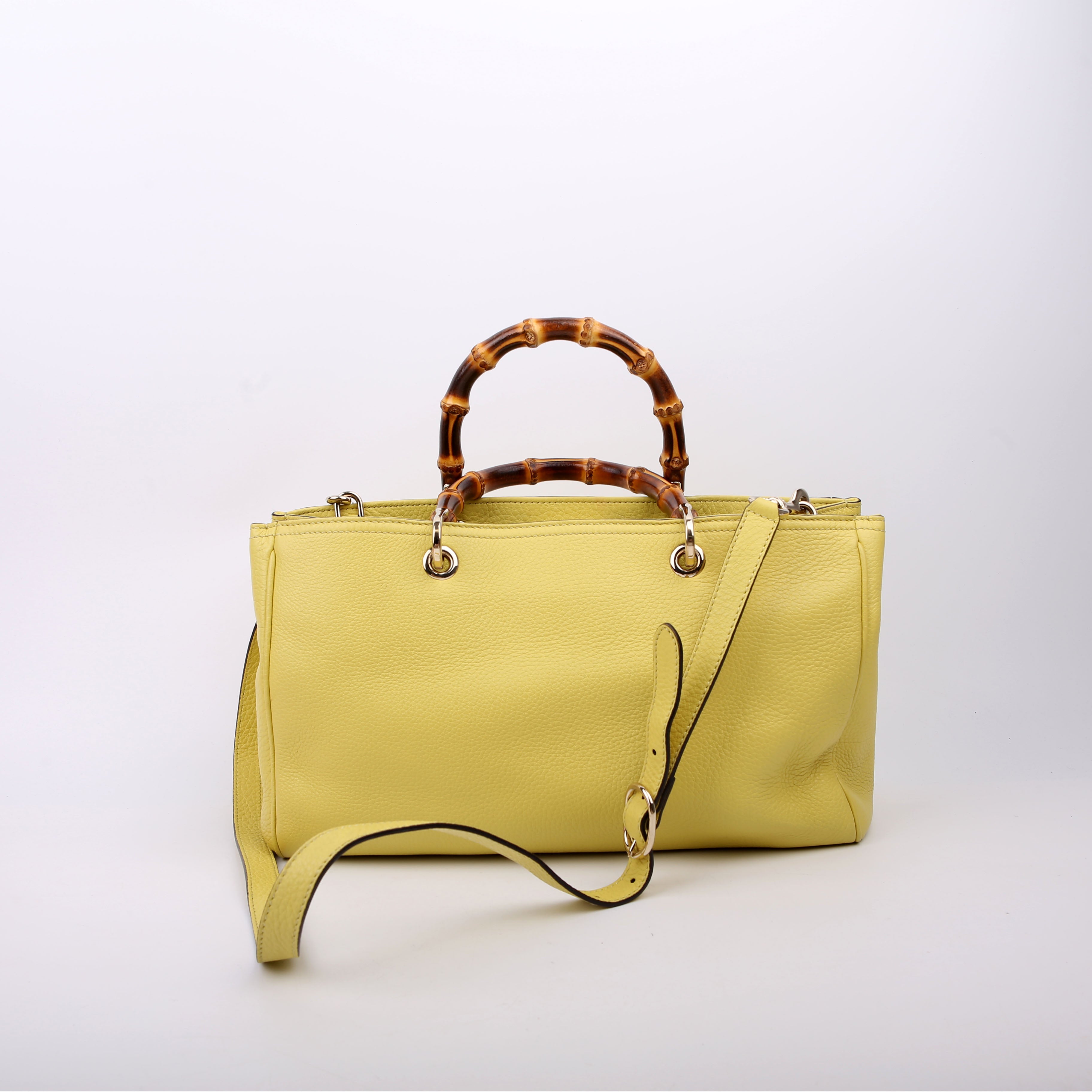 323660 Leather Bamboo Shopper Medium Yellow