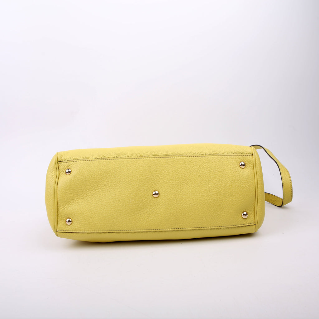 323660 Leather Bamboo Shopper Medium Yellow