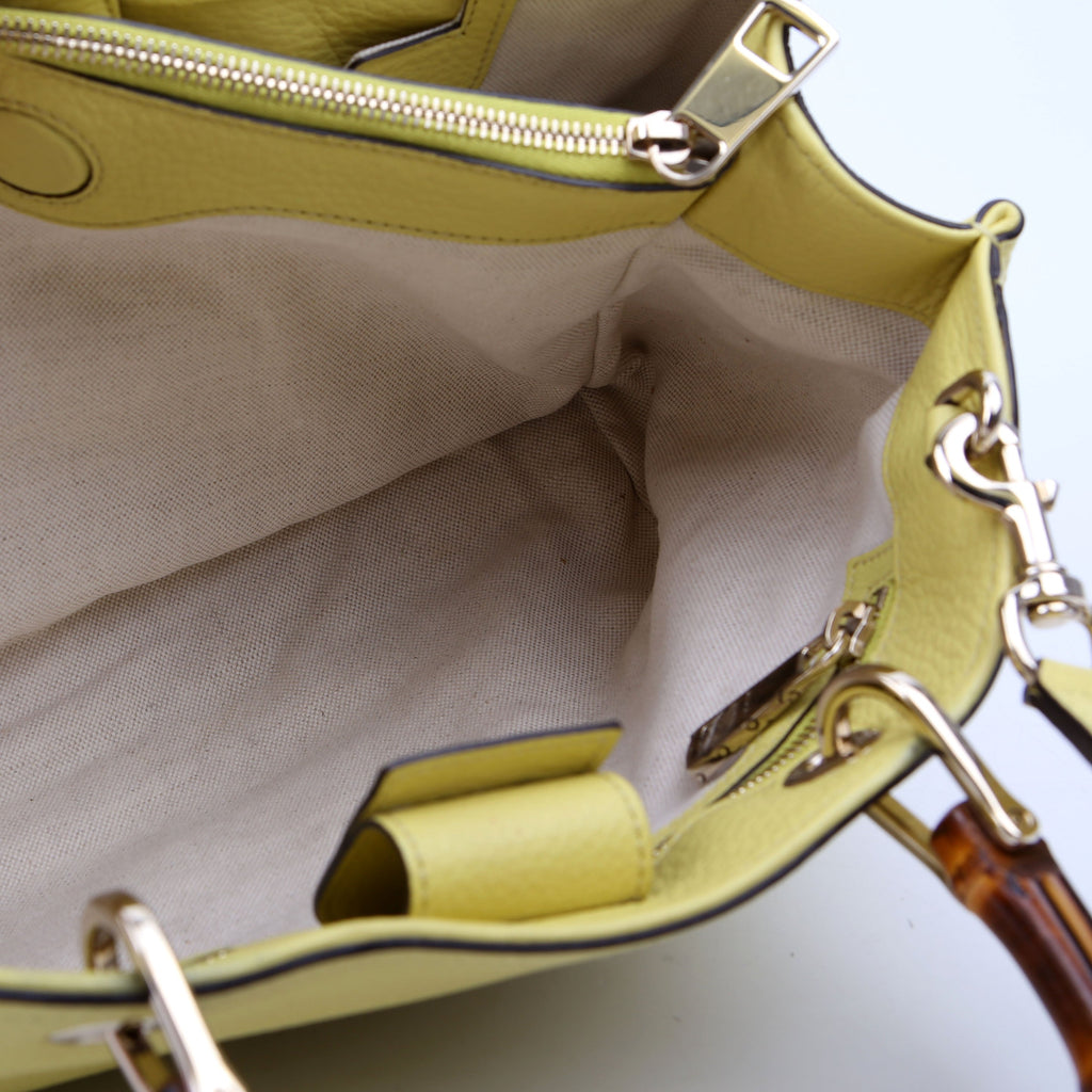 323660 Leather Bamboo Shopper Medium Yellow