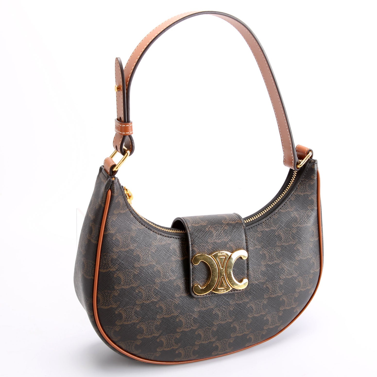 Ava Triomphe Medium Canvas Calfskin Brown/Gold
