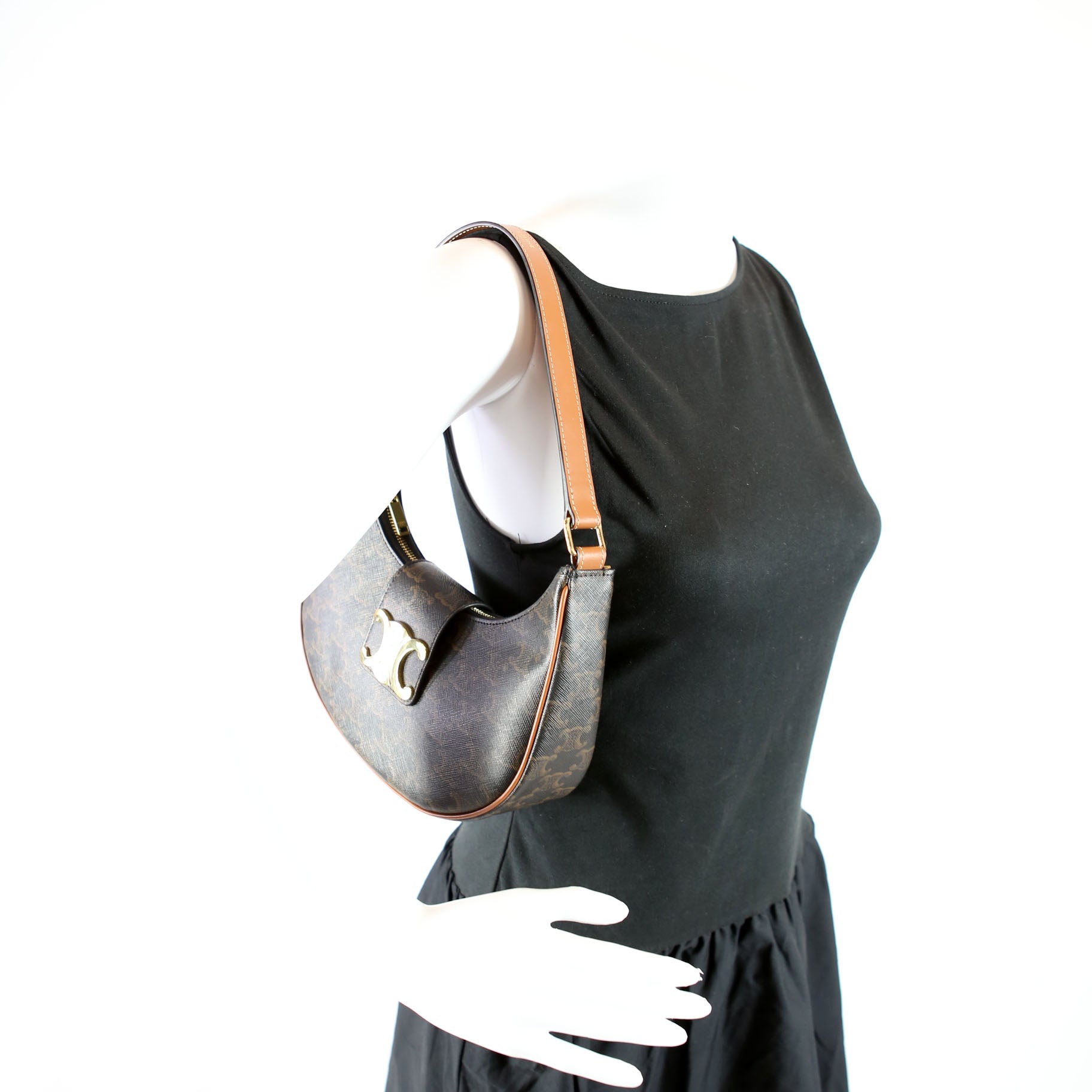 Ava Triomphe Medium Canvas Calfskin Brown/Gold