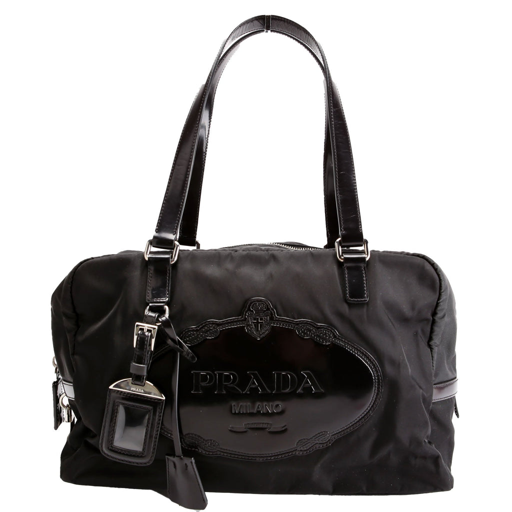Canapa Tessuto Nylon Patent Leather shoulder Bag Black/Silver