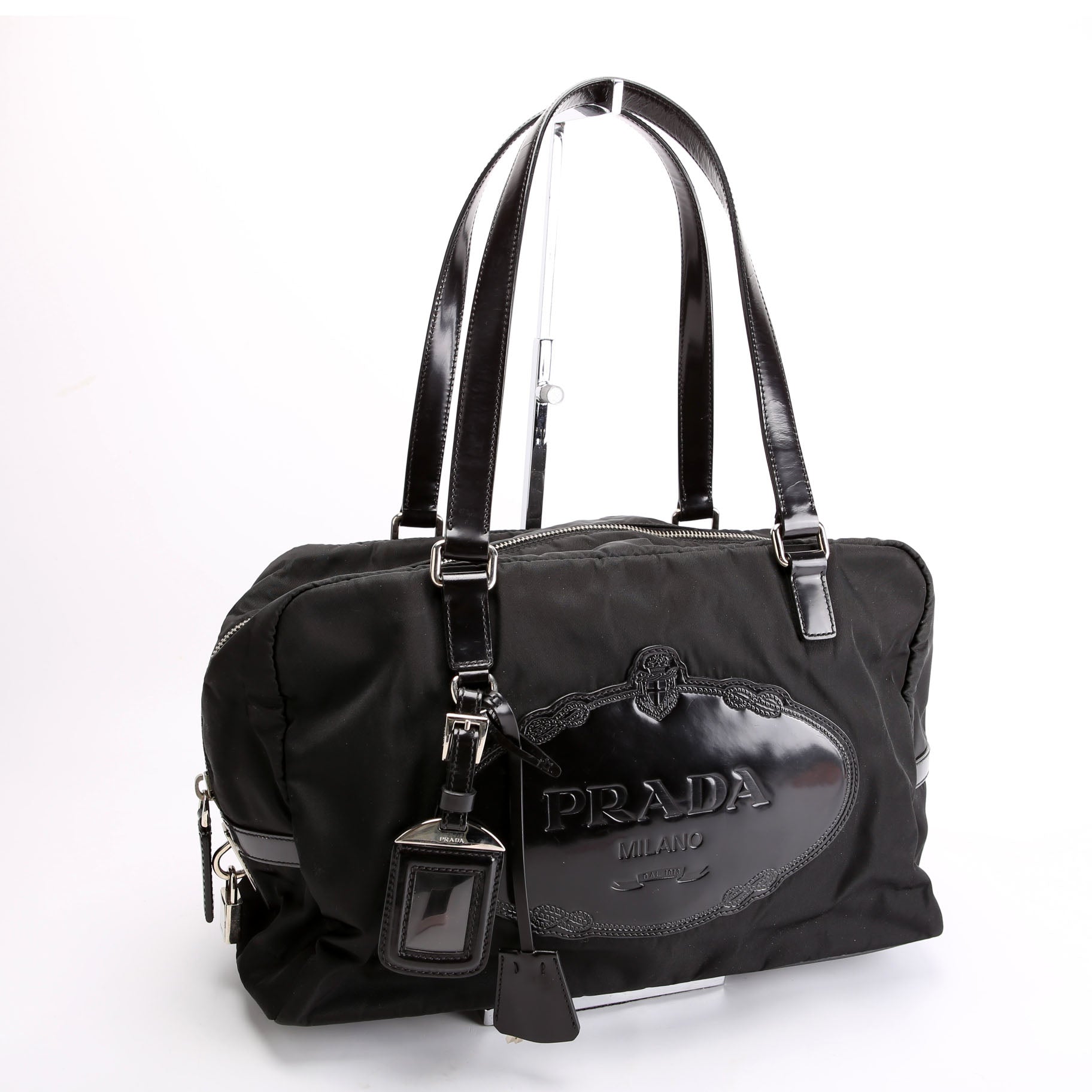 Canapa Tessuto Nylon Patent Leather shoulder Bag Black/Silver