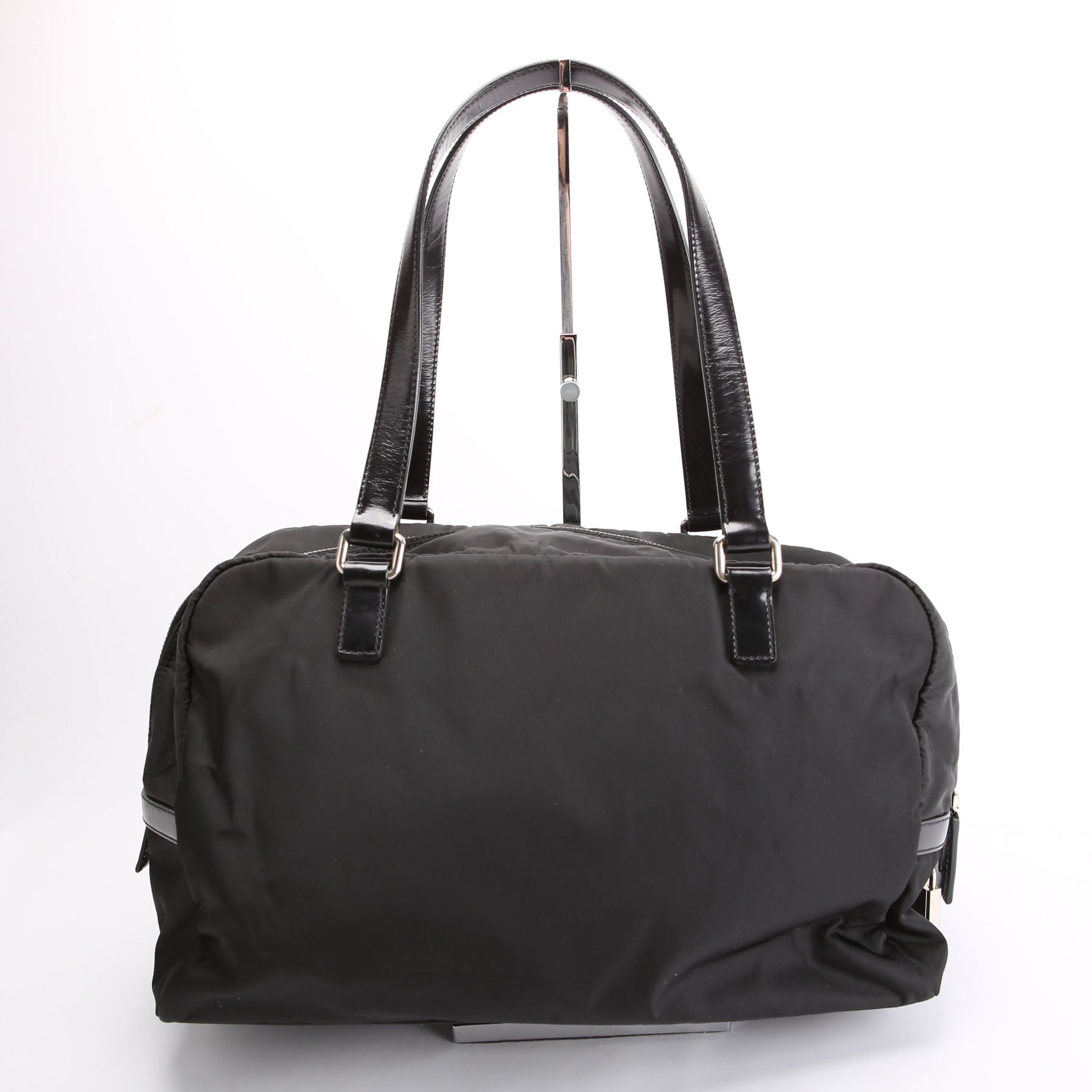 Canapa Tessuto Nylon Patent Leather shoulder Bag Black/Silver