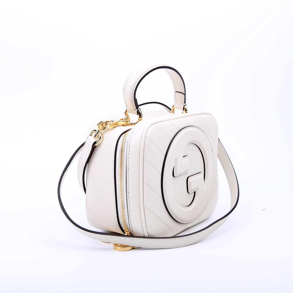 744434 Blondie Leather Top Handle Bag White