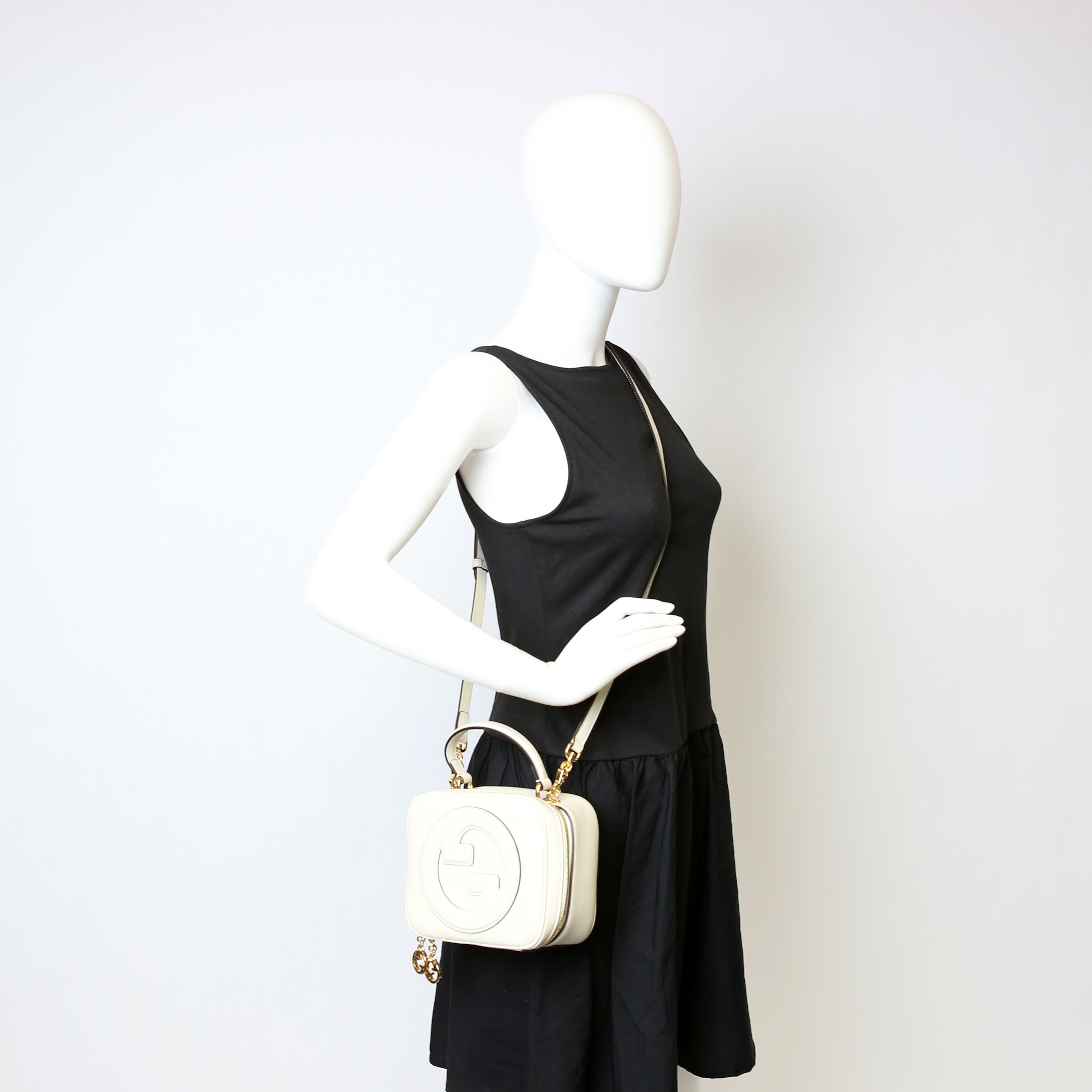 744434 Blondie Leather Top Handle Bag White