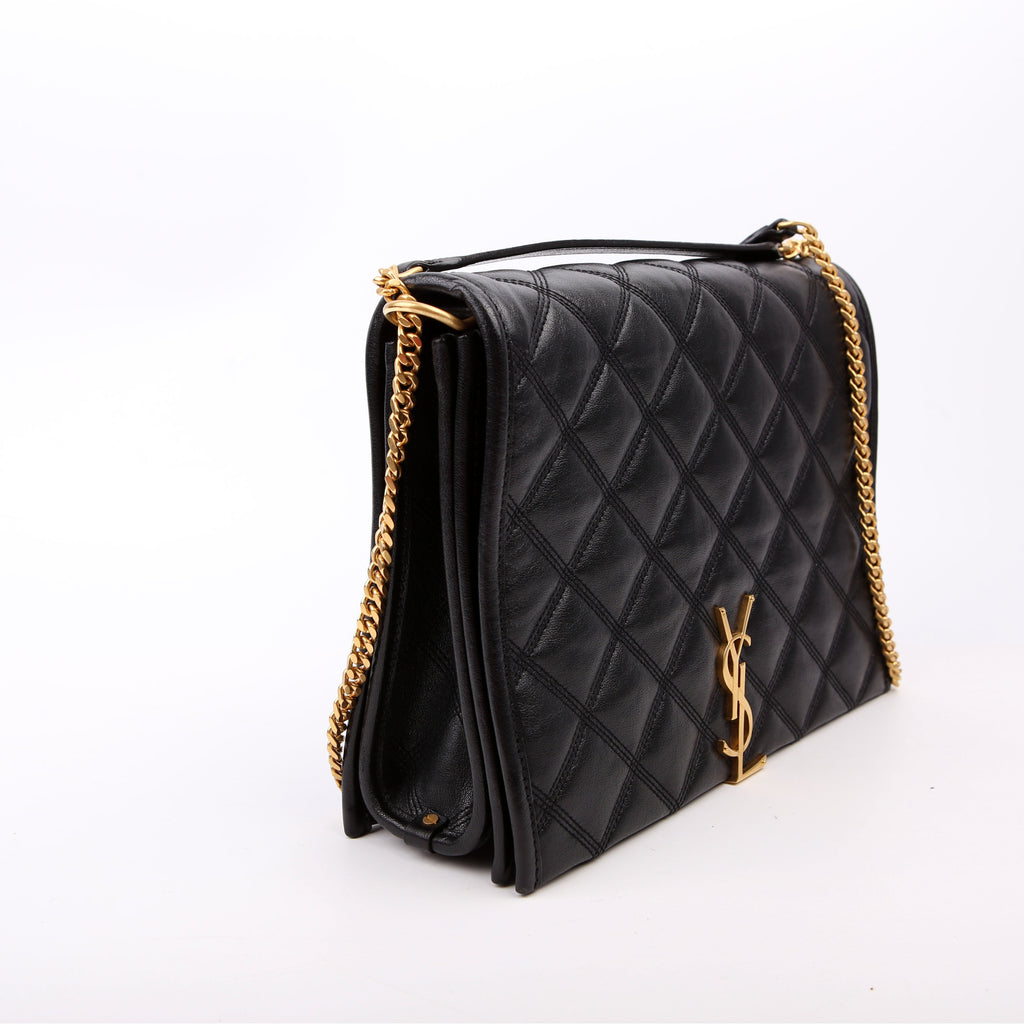 579607 Becky Quilted Lambskin Shoulder Bag Large Black