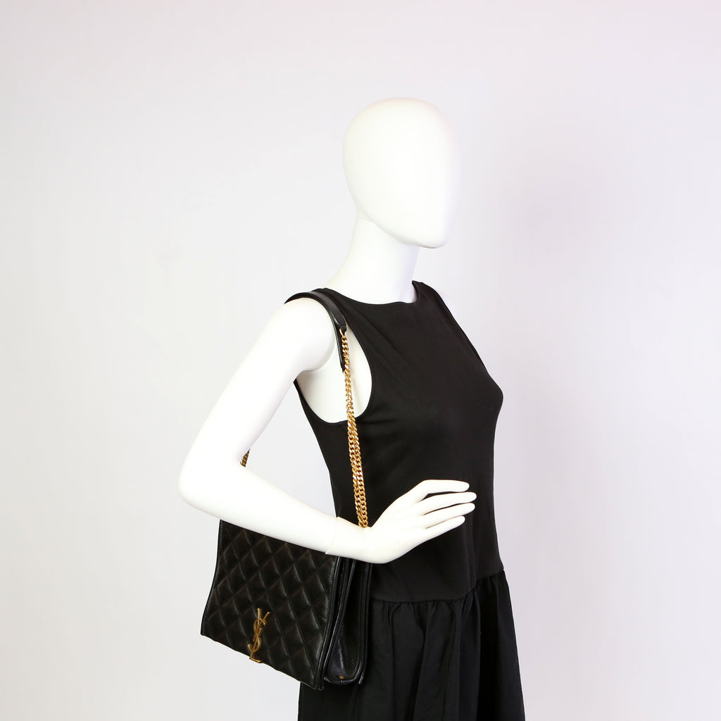 579607 Becky Quilted Lambskin Shoulder Bag Large Black