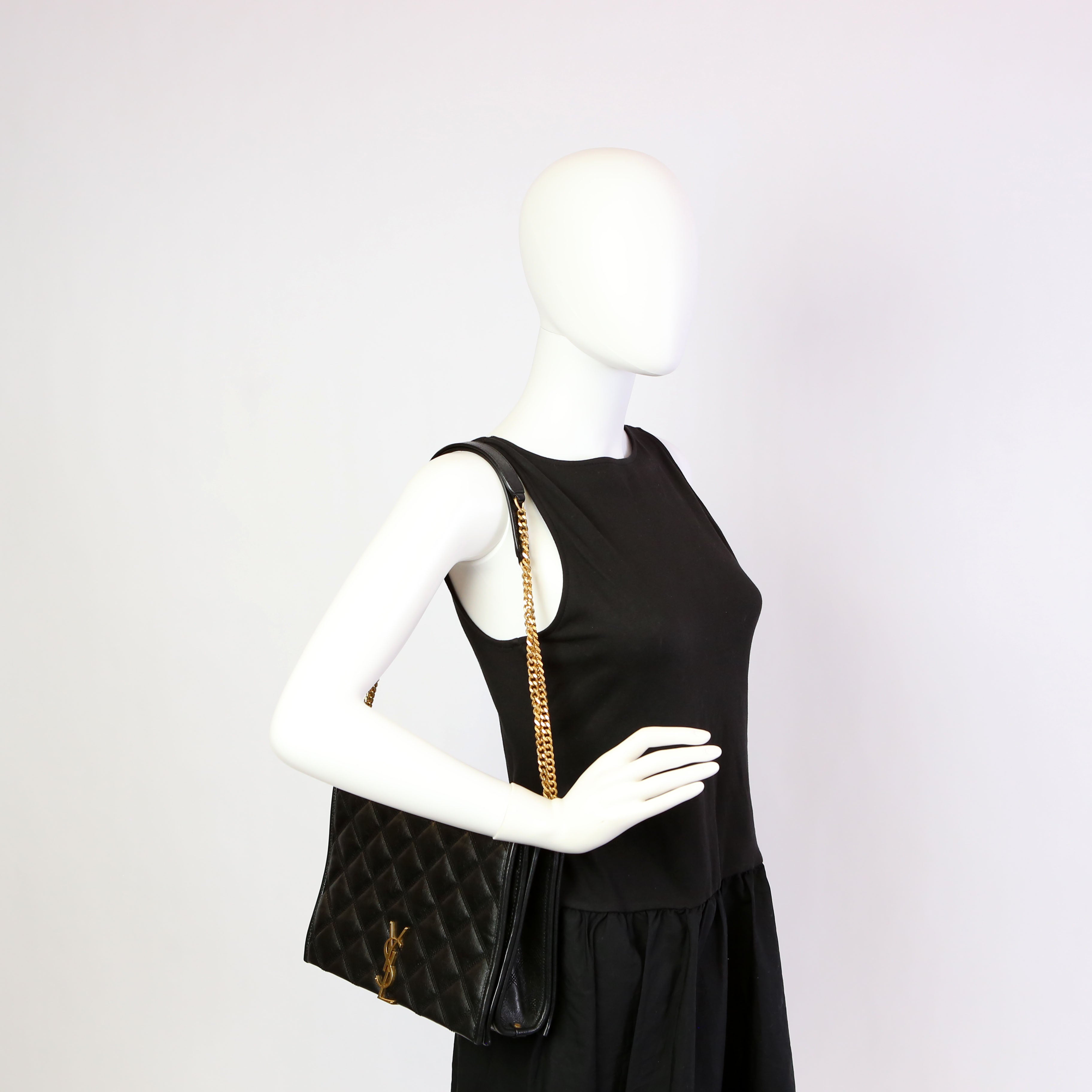 579607 Becky Quilted Lambskin Shoulder Bag Large Black