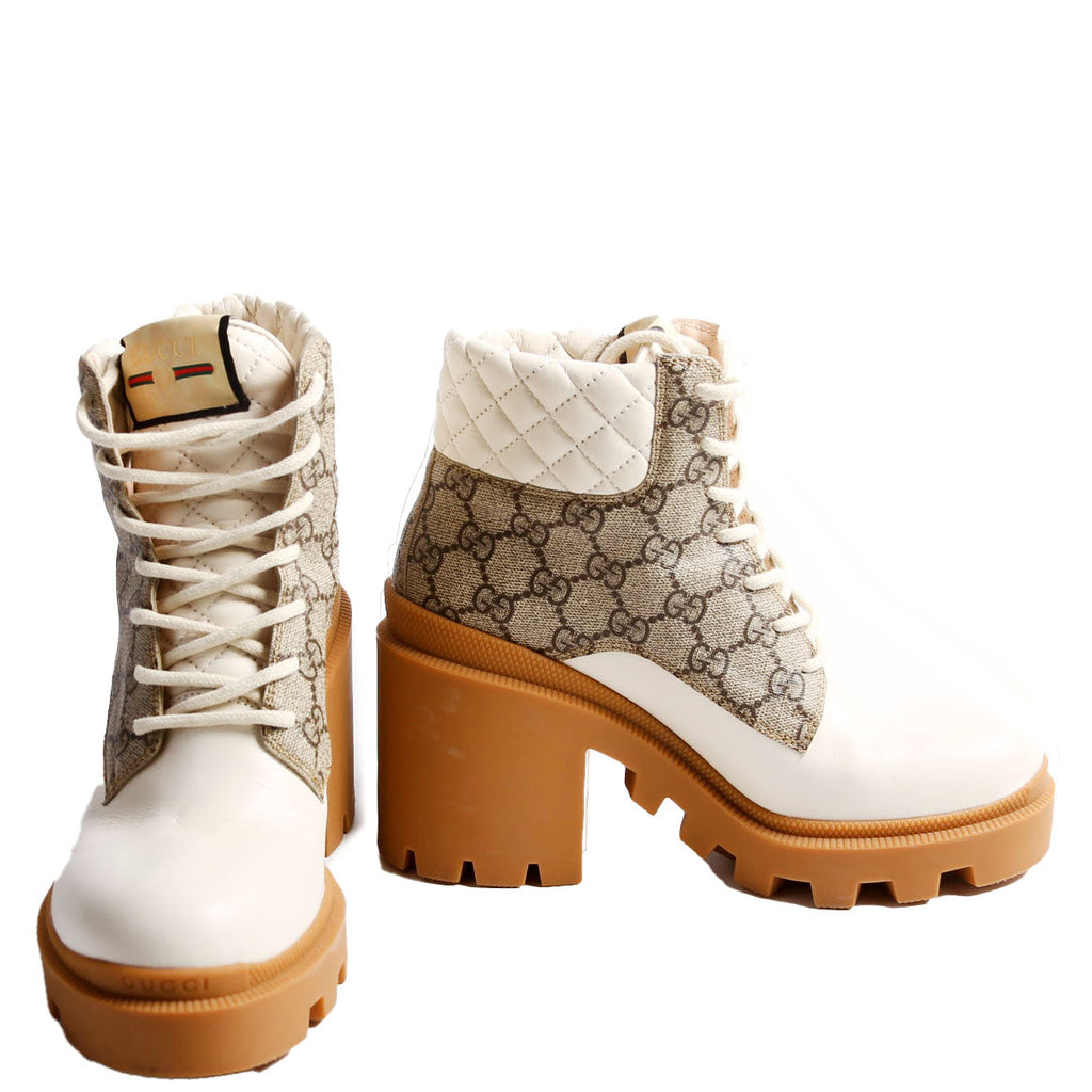 GG Supreme/Quilted Leather Lace Up Ankle Boots Size 38.5