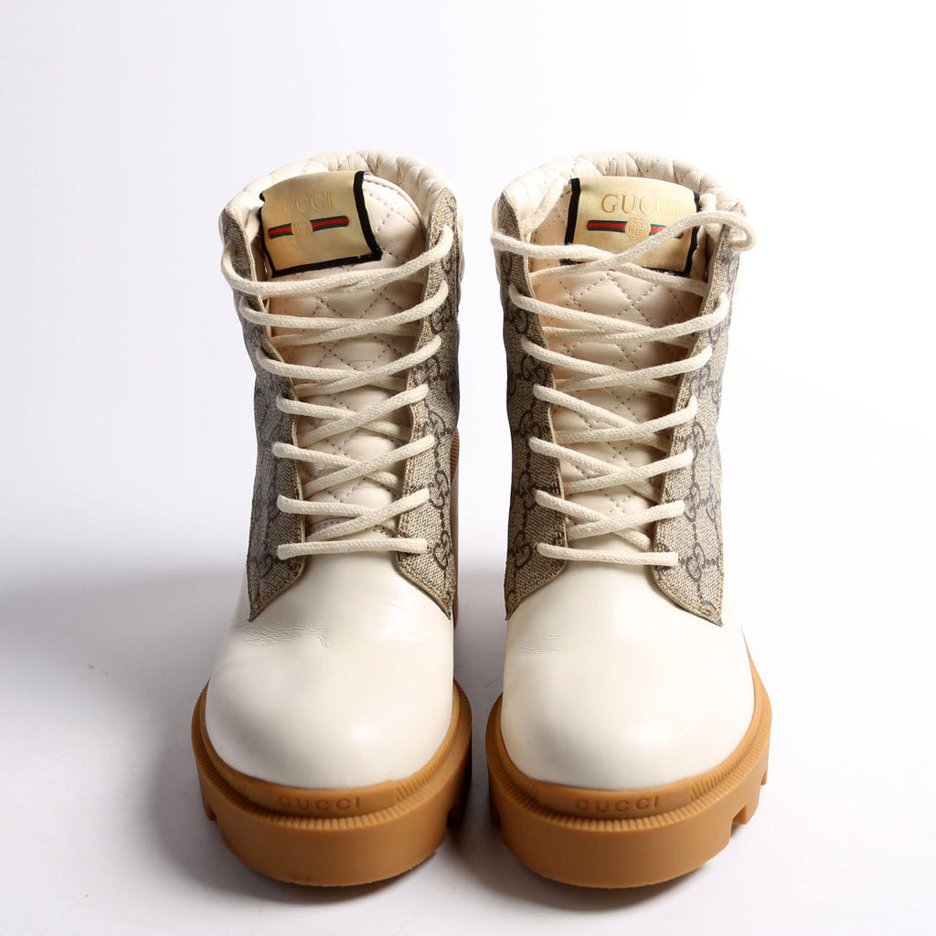 GG Supreme/Quilted Leather Lace Up Ankle Boots Size 38.5