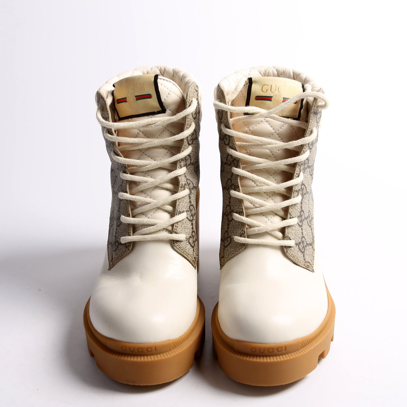 GG Supreme/Quilted Leather Lace Up Ankle Boots Size 38.5