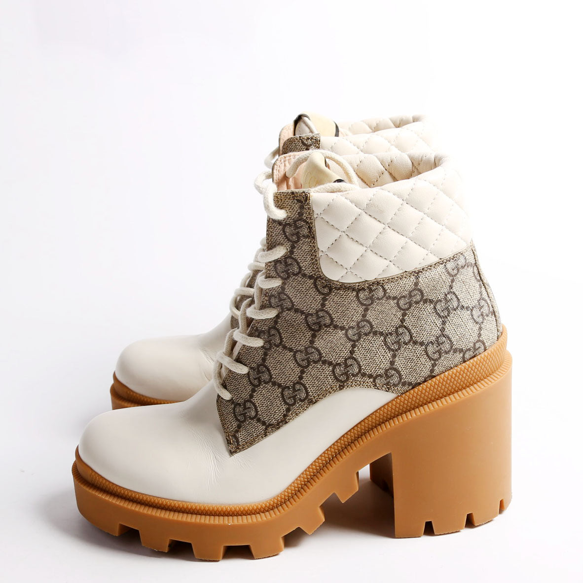 GG Supreme/Quilted Leather Lace Up Ankle Boots Size 38.5