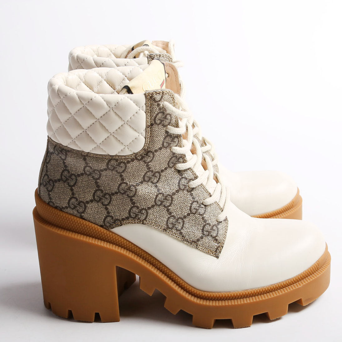 GG Supreme/Quilted Leather Lace Up Ankle Boots Size 38.5