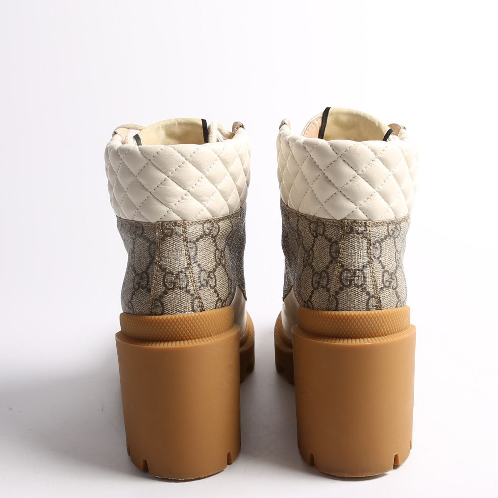 GG Supreme/Quilted Leather Lace Up Ankle Boots Size 38.5
