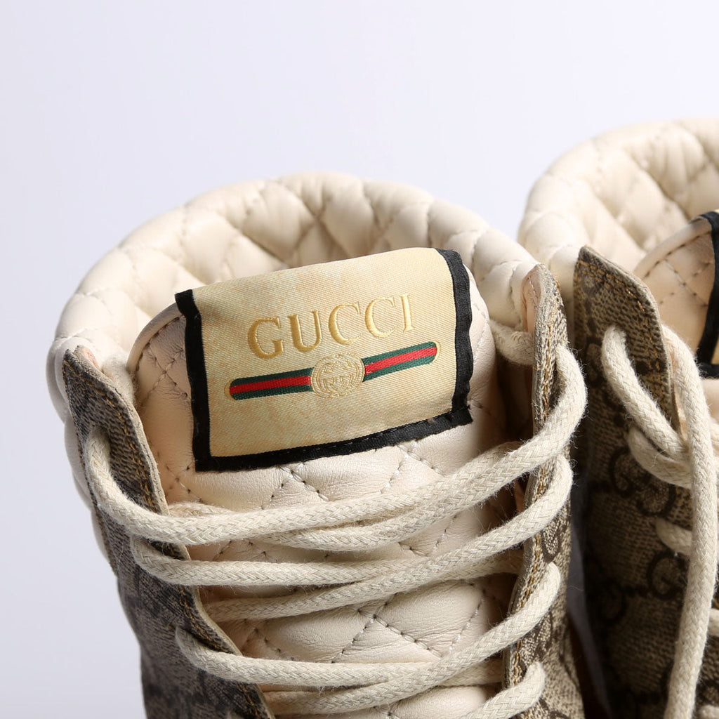 GG Supreme/Quilted Leather Lace Up Ankle Boots Size 38.5