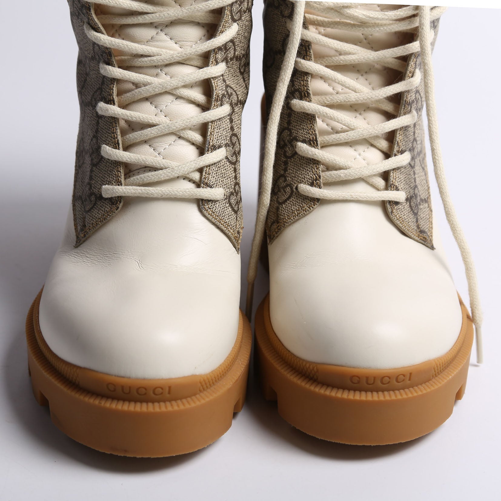 GG Supreme/Quilted Leather Lace Up Ankle Boots Size 38.5