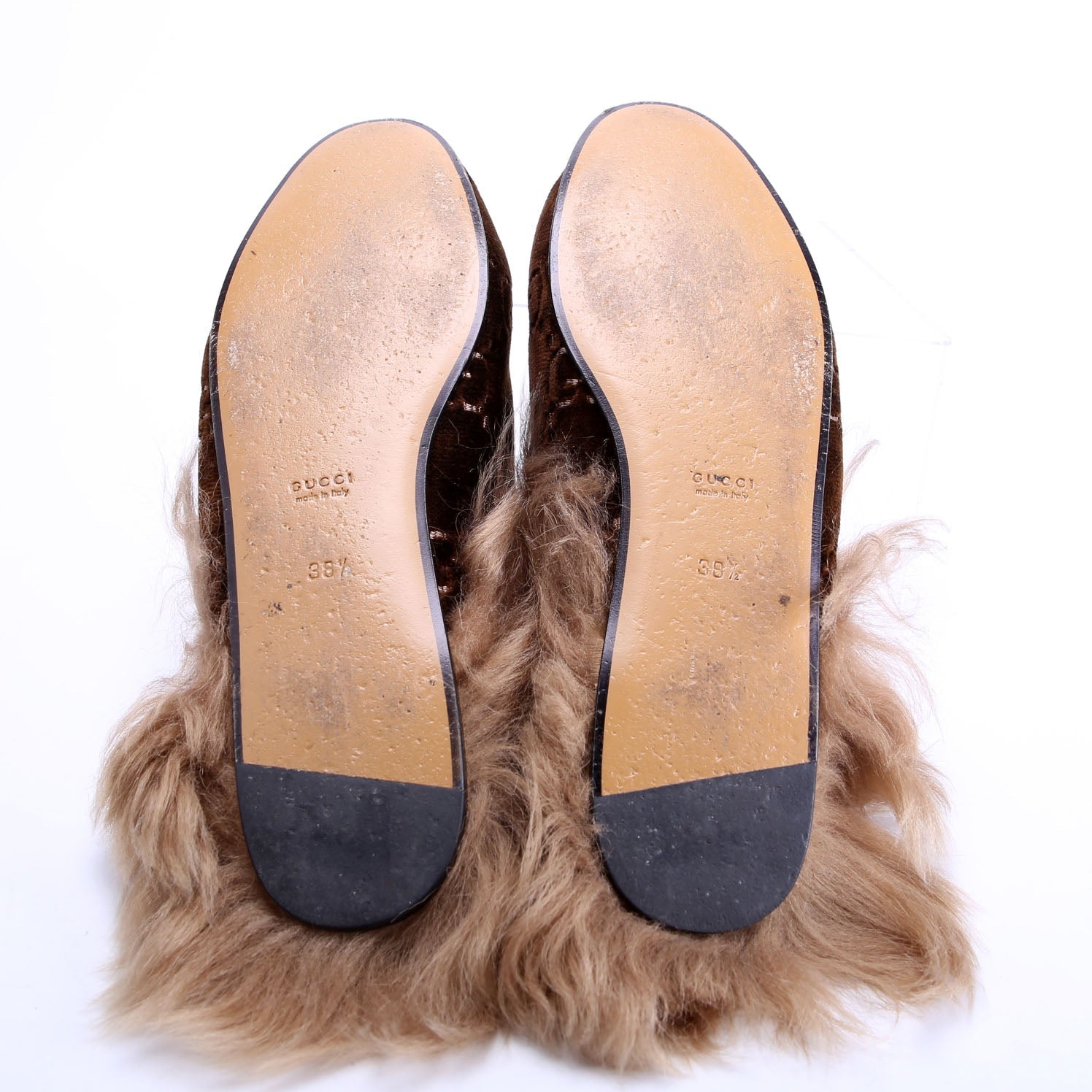 GG Velvet Fur Princetown Mules Size 38.5 Brown