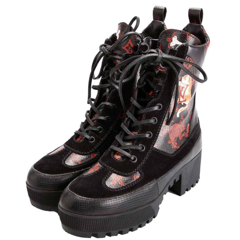 Laureate Desert Ankle Catogram Boots Size 38.5 Black/Orange