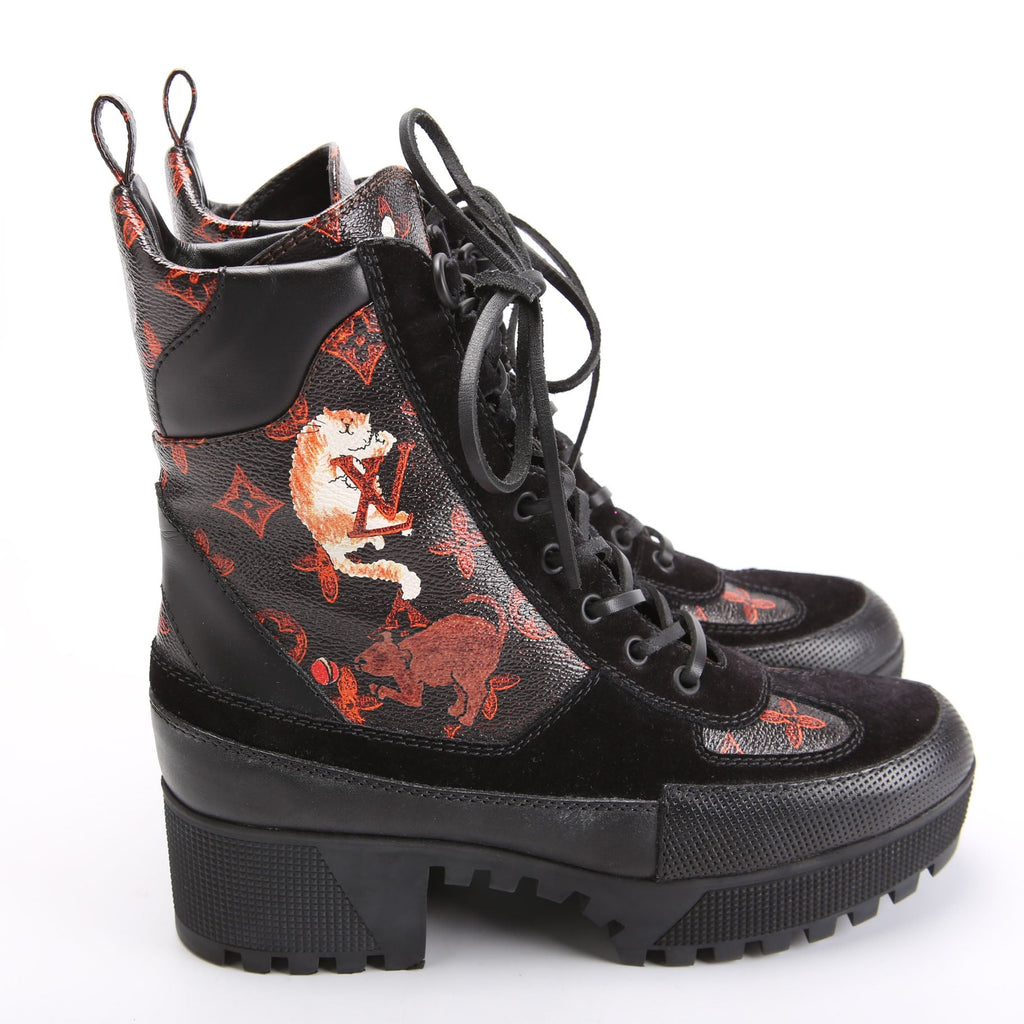 Laureate Desert Ankle Catogram Boots Size 38.5 Black/Orange
