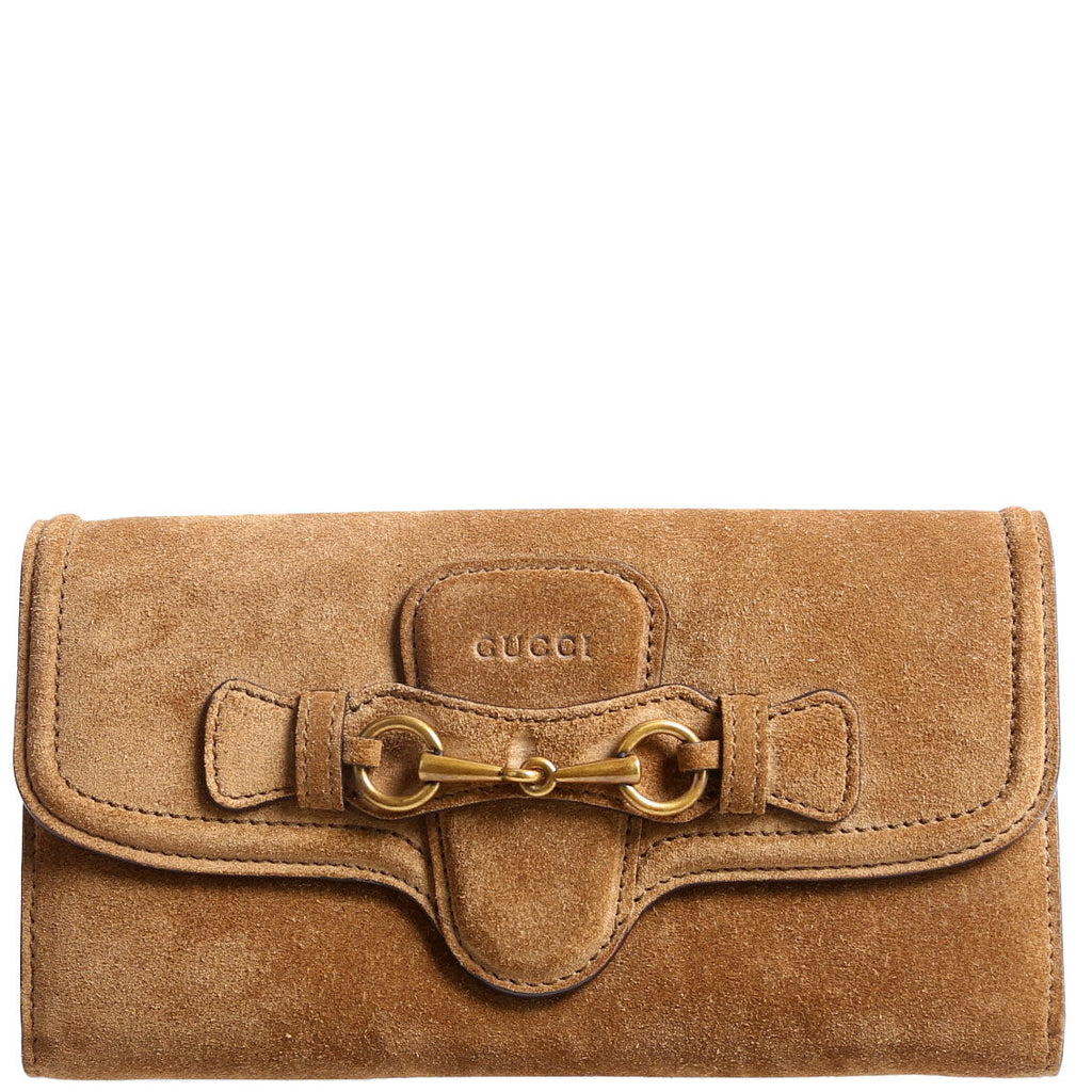 382274 Horsebit Suede Long Wallet Brown