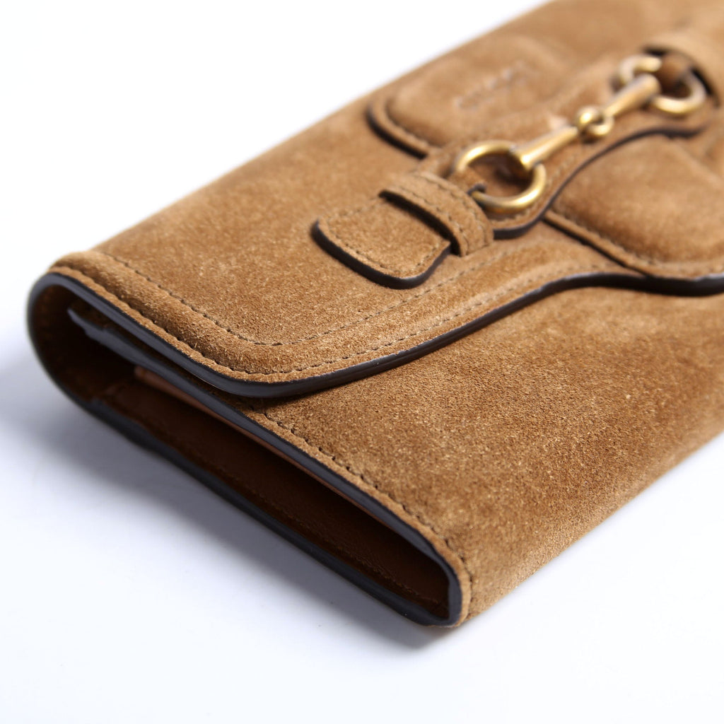 382274 Horsebit Suede Long Wallet Brown
