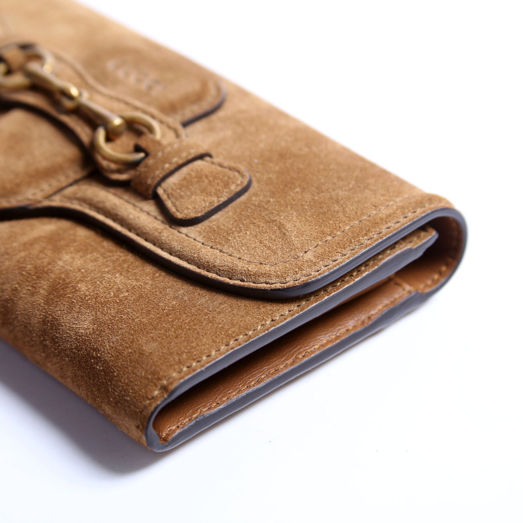 382274 Horsebit Suede Long Wallet Brown