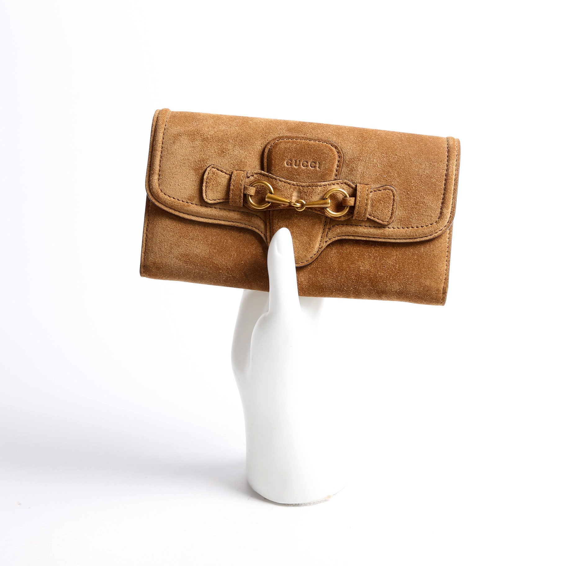 382274 Horsebit Suede Long Wallet Brown
