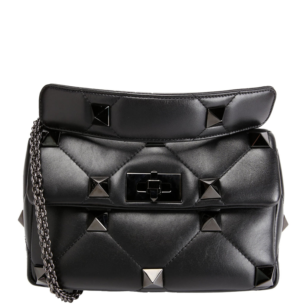 Roman Stud Medium Shoulder Bag Black