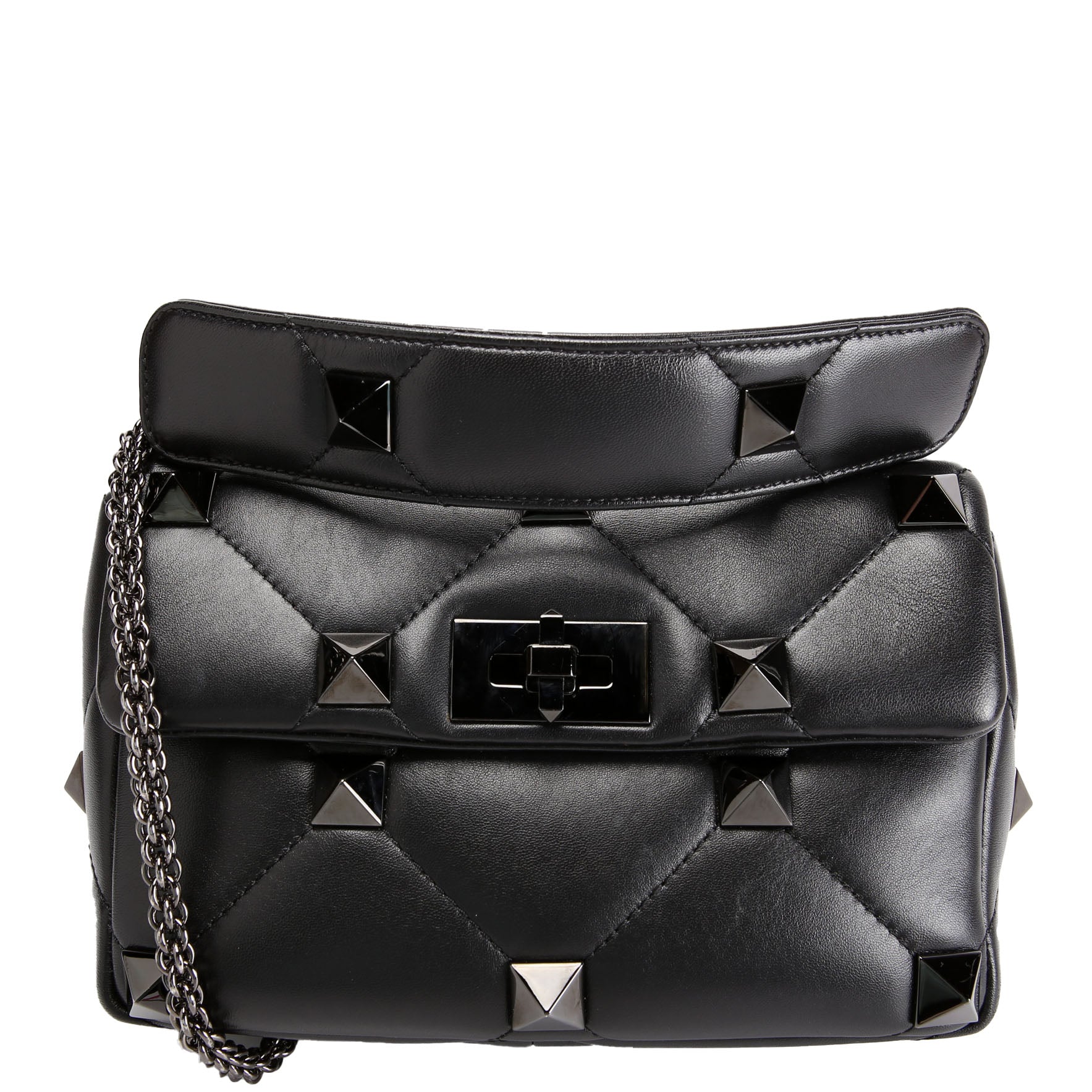 Roman Stud Medium Shoulder Bag Black