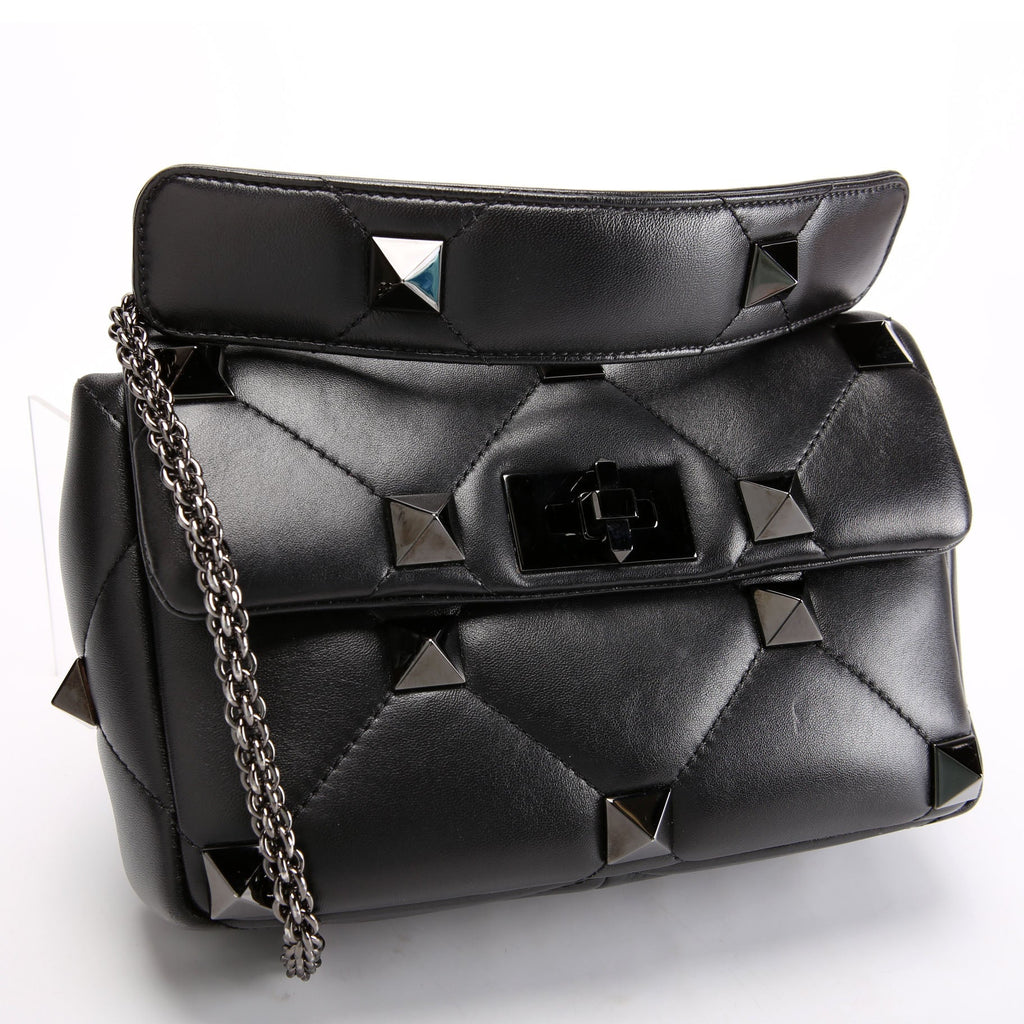 Roman Stud Medium Shoulder Bag Black