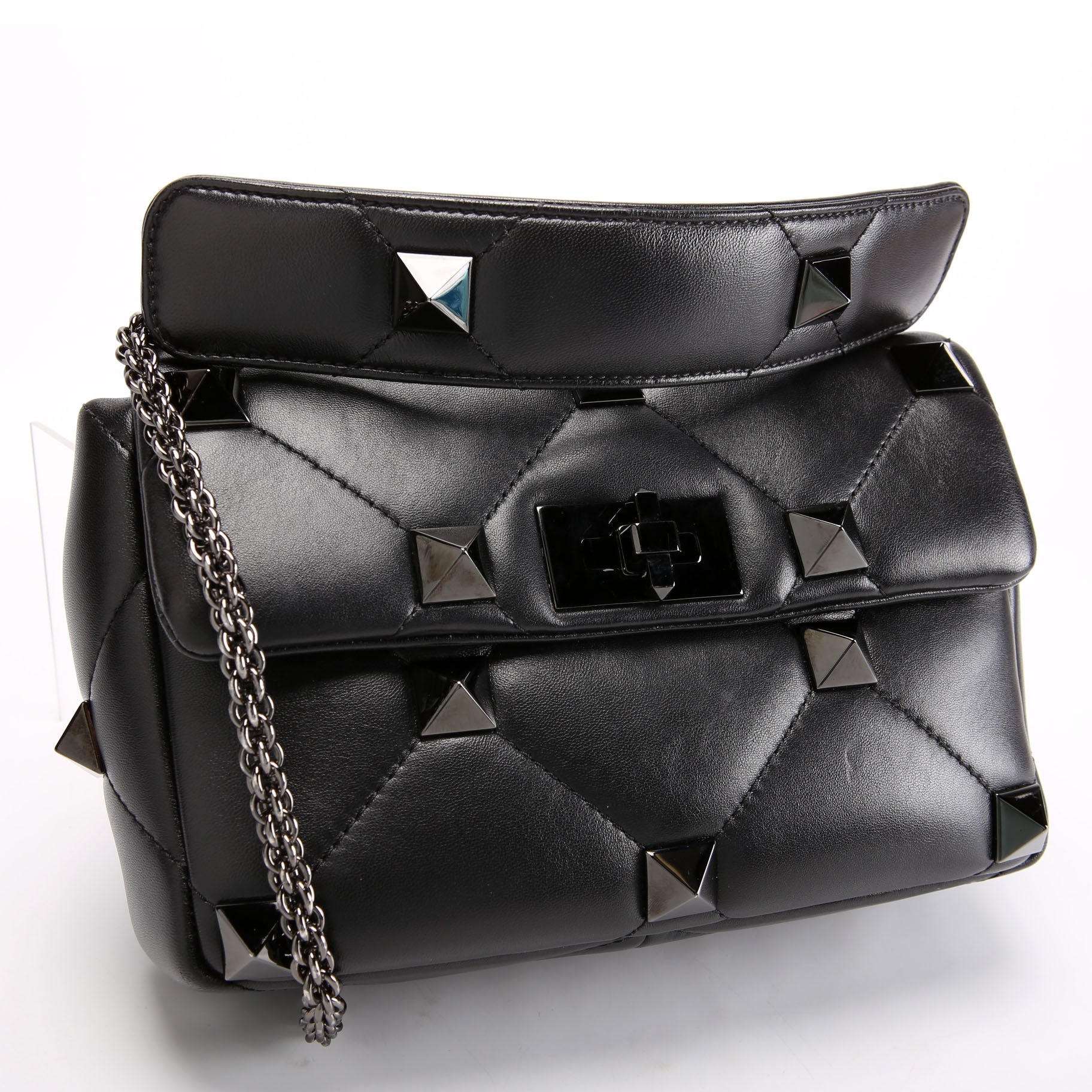 Roman Stud Medium Shoulder Bag Black