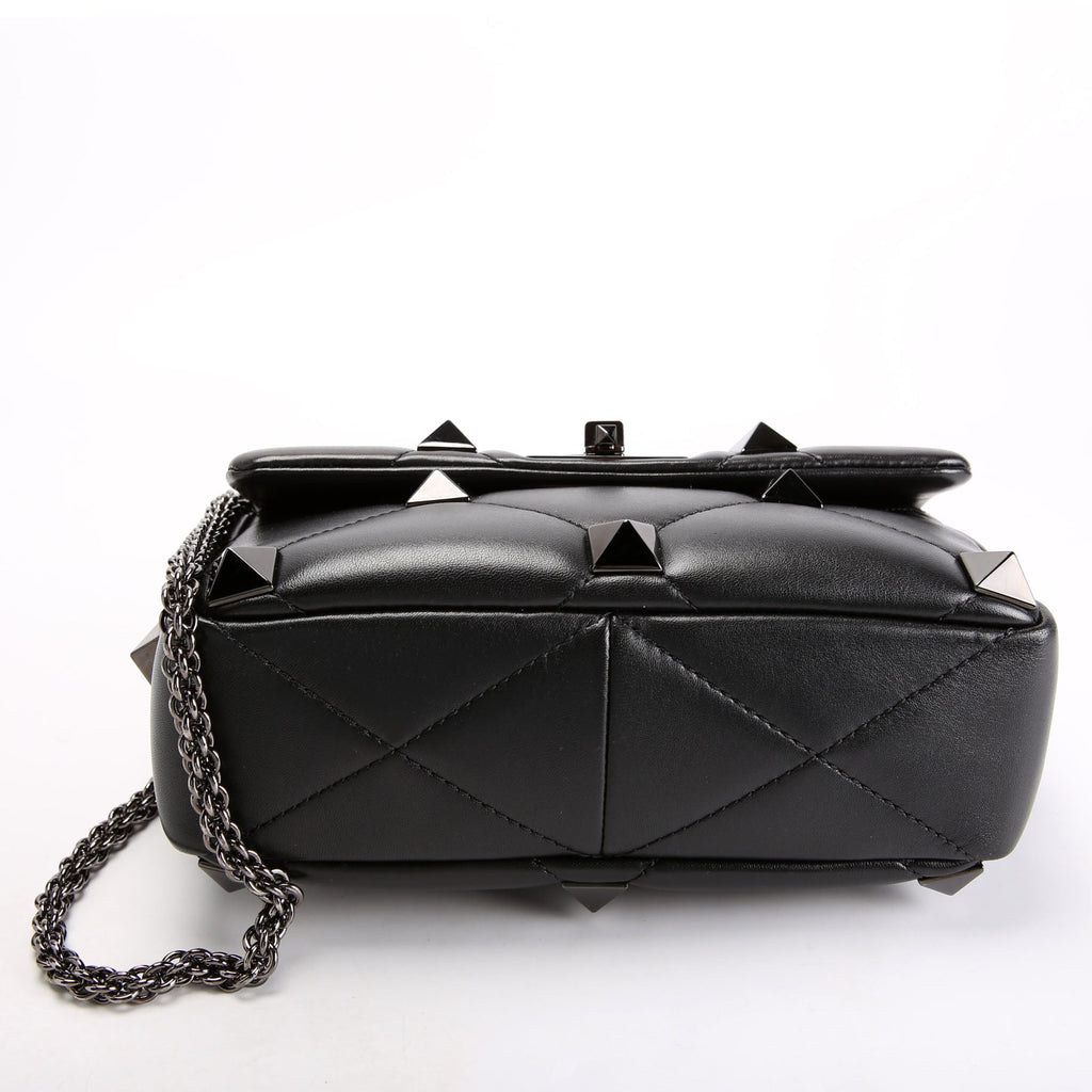 Roman Stud Medium Shoulder Bag Black