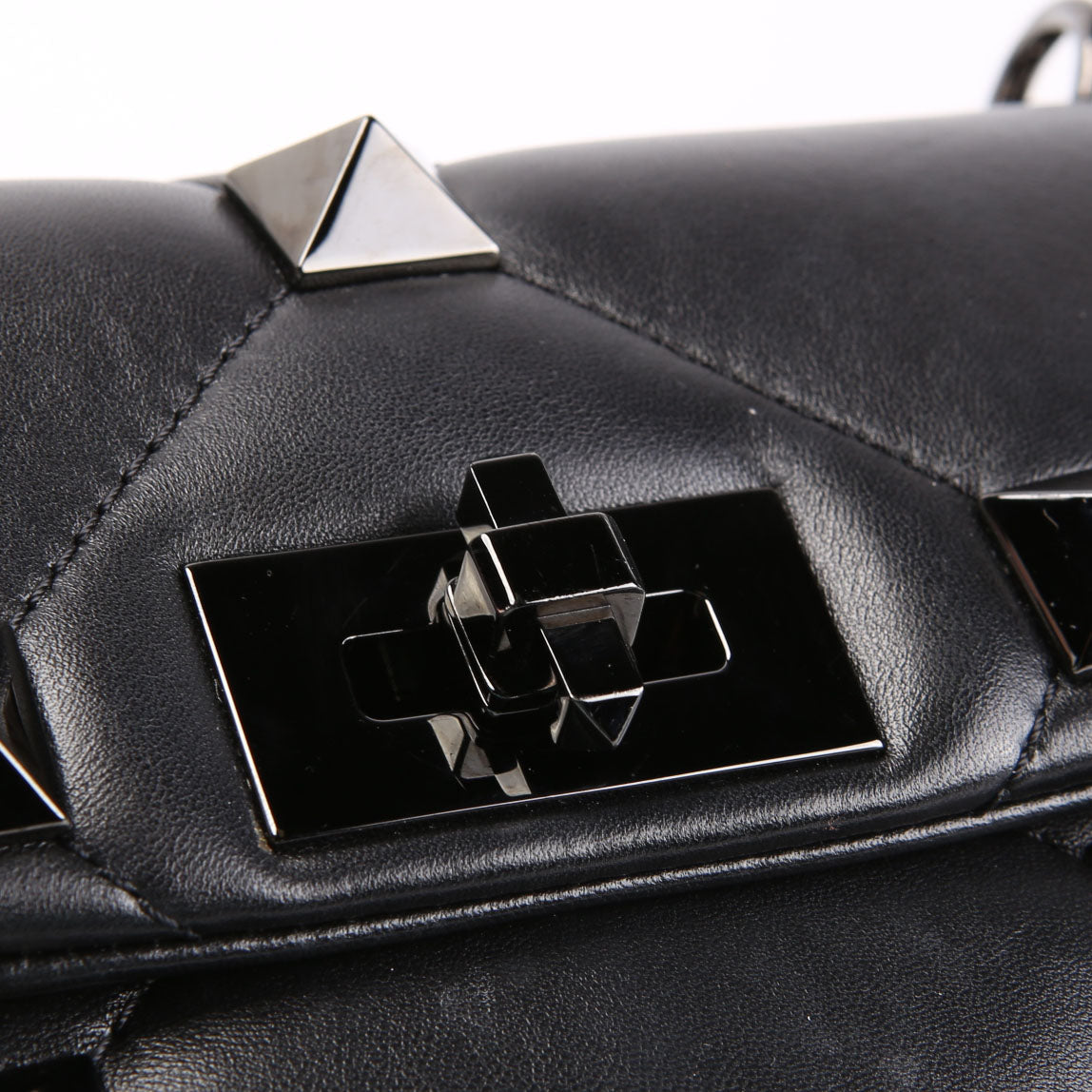 Roman Stud Medium Shoulder Bag Black